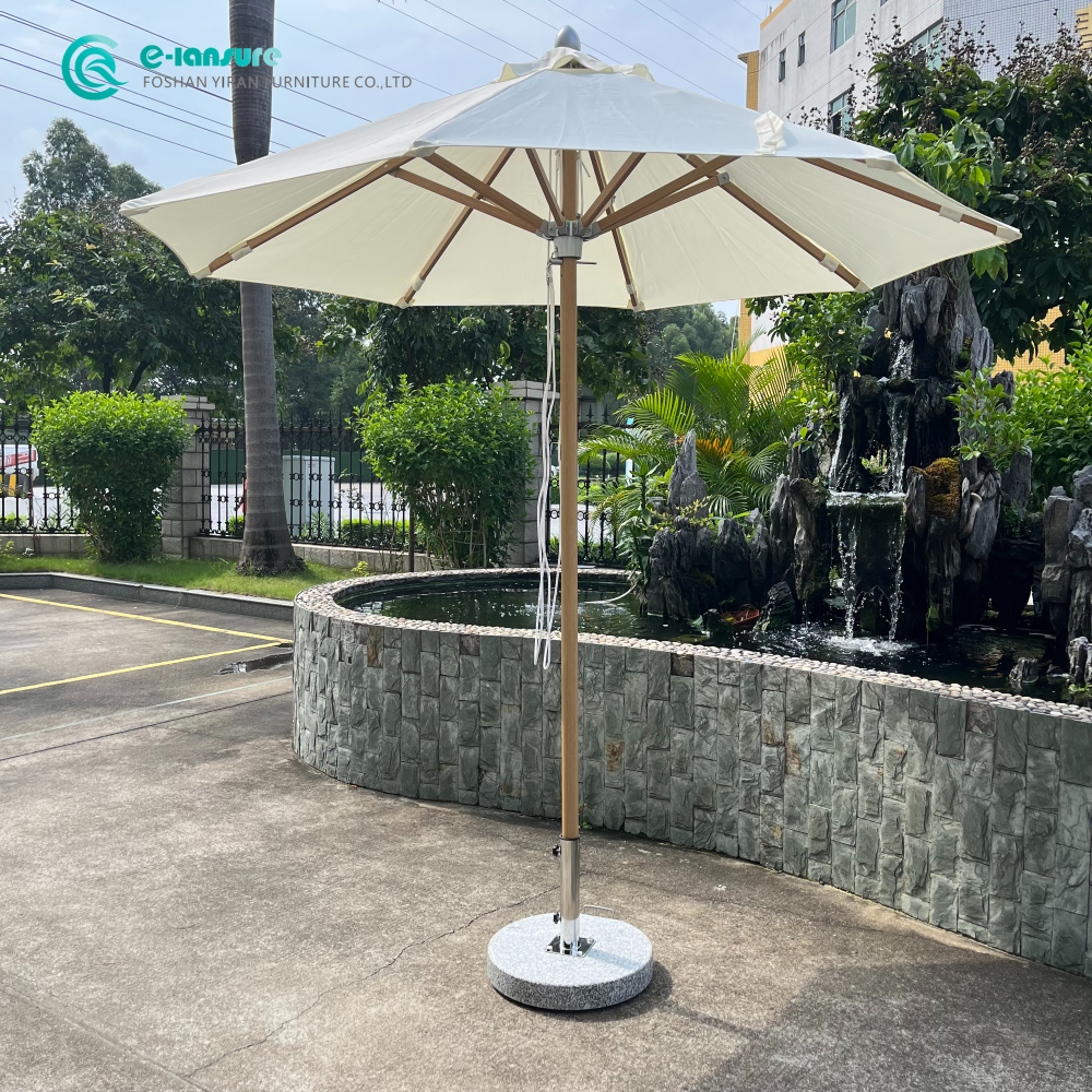 Outdoor Furniture Series 2 meters Beach Umbrella Aluminum Frame and Wooden Color with Heavy Marble Base Parasol