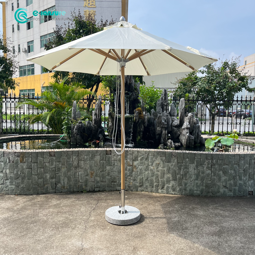 Outdoor Furniture Series 2 meters Beach Umbrella Aluminum Frame and Wooden Color with Heavy Marble Base Parasol