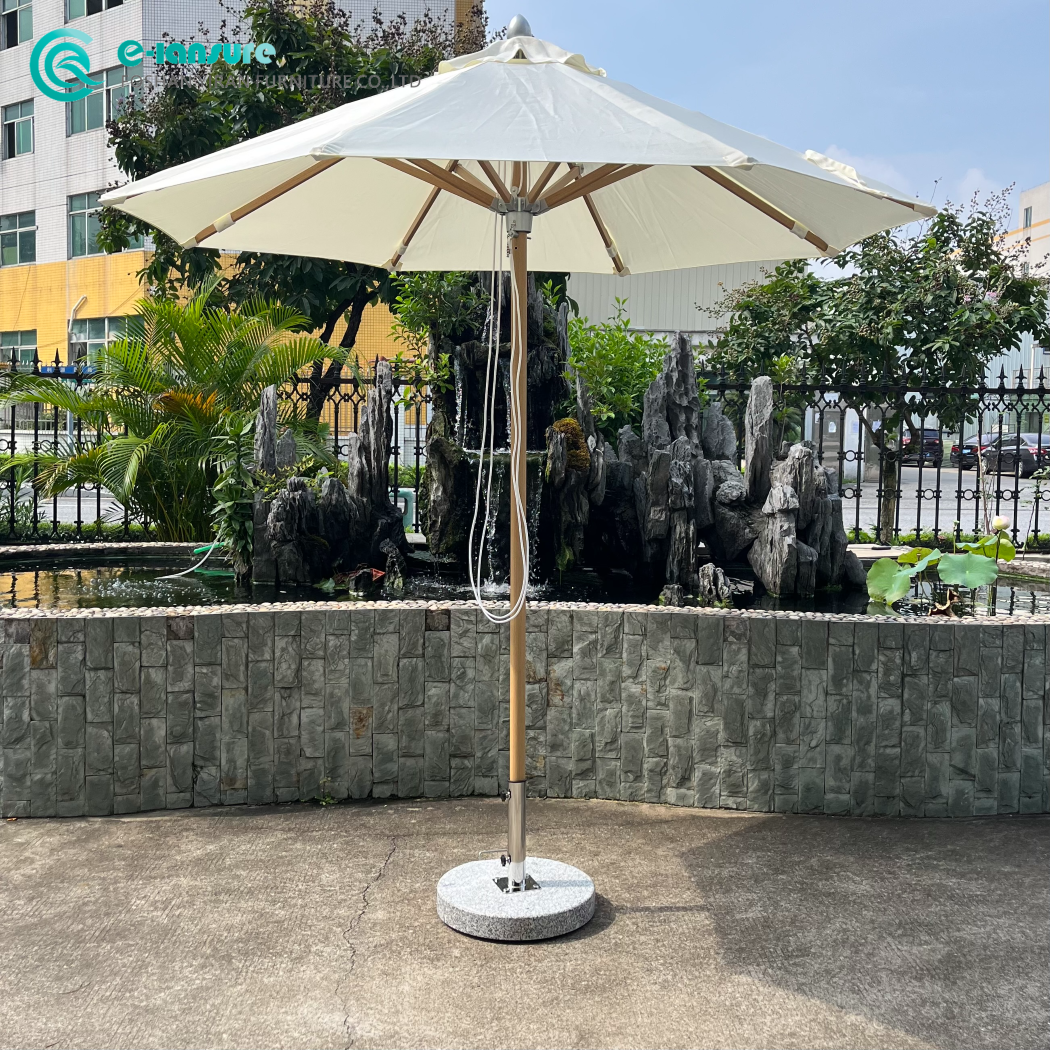 Outdoor Furniture Series 2 meters Beach Umbrella Aluminum Frame and Wooden Color with Heavy Marble Base Parasol