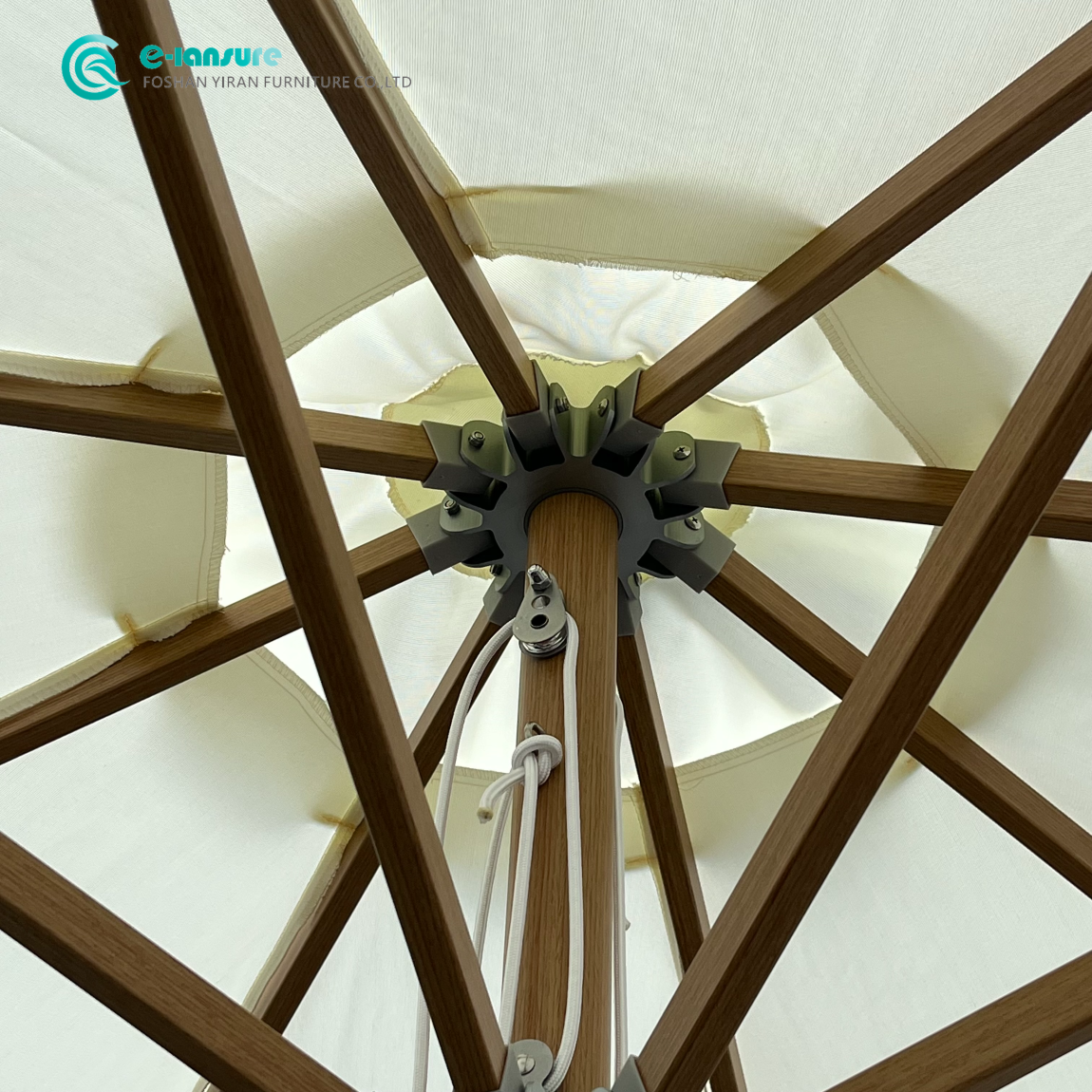 Outdoor Furniture Series 2 meters Beach Umbrella Aluminum Frame and Wooden Color with Heavy Marble Base Parasol