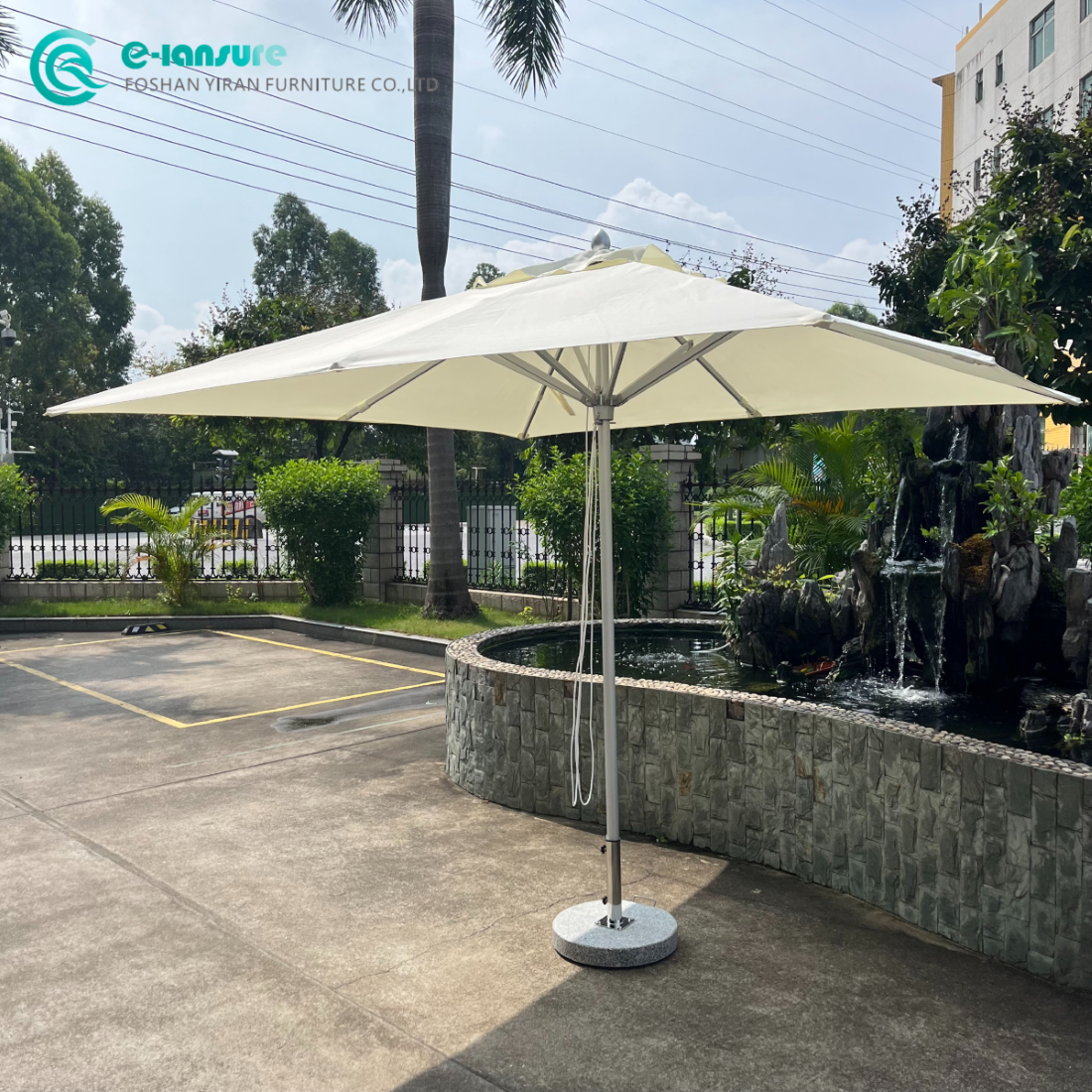 Elegant Outdoor Hot Sale 3m Sqaure Umbrella Aluminum Frame with Silver White Color and Marble Base Beach Parasol