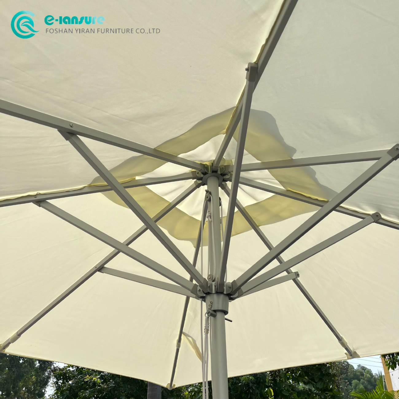 Elegant Outdoor Hot Sale 3m Sqaure Umbrella Aluminum Frame with Silver White Color and Marble Base Beach Parasol