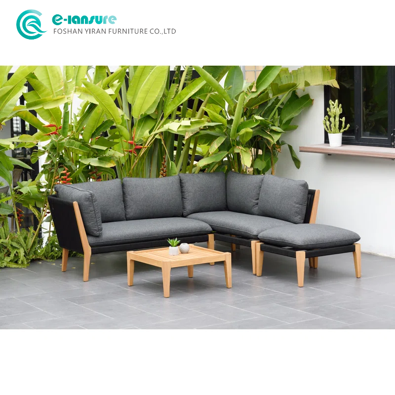 Leisure Outdoor Solid Teak Wood Sofa Set with Coffee Table Courtyard Patio Resorts Furniture