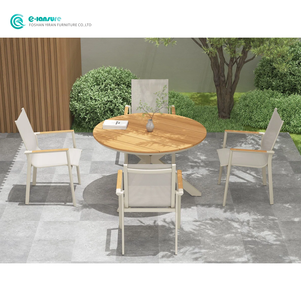 Wholesale Aluminum Frame with Wooden Armrest Dining Set Garden Furniture for Outdoor Garden Patio Dining Spaces