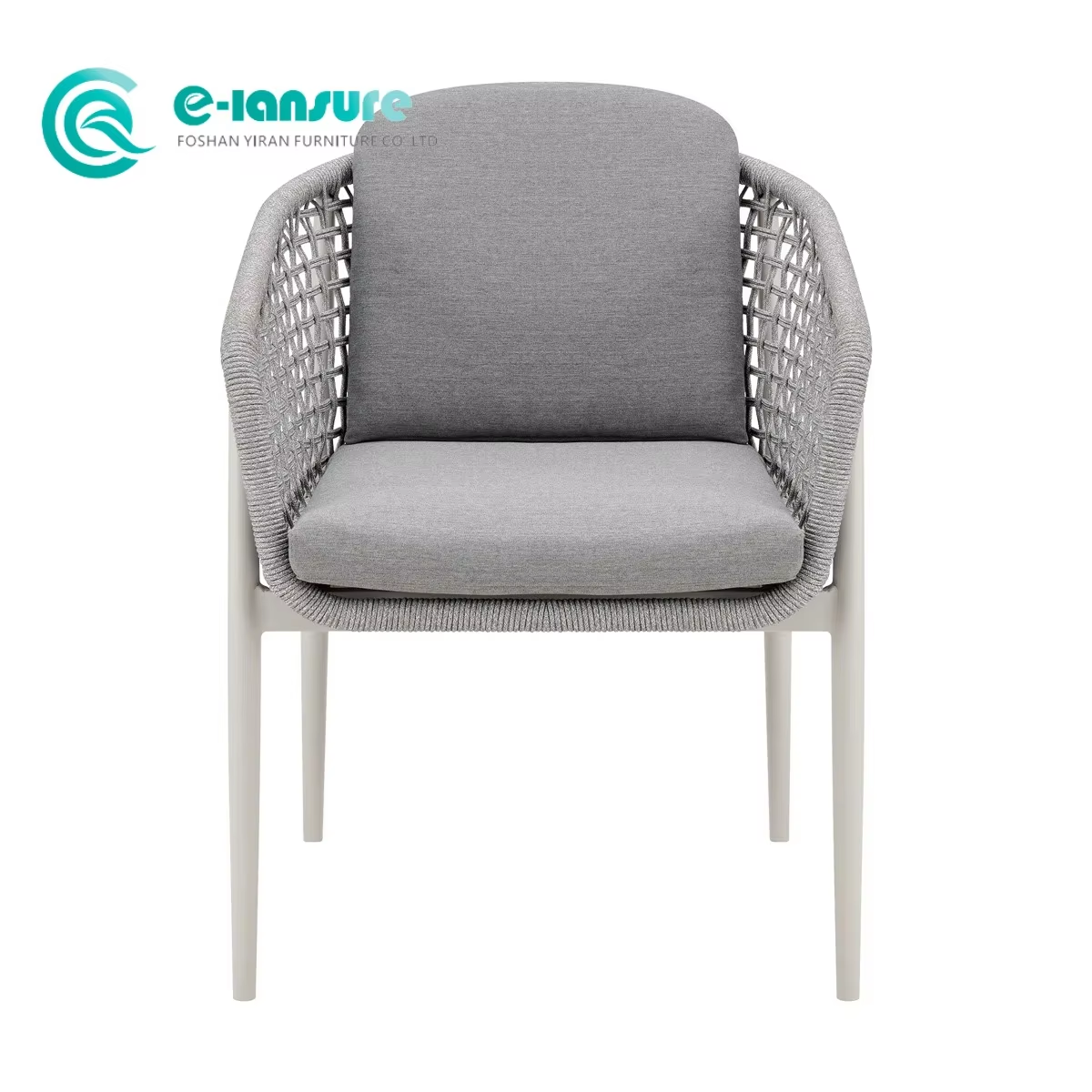Contemporary Garden Chair for Balcony or Poolside Water-Resistant Cushion on  Aluminum Frame with Grey Rope