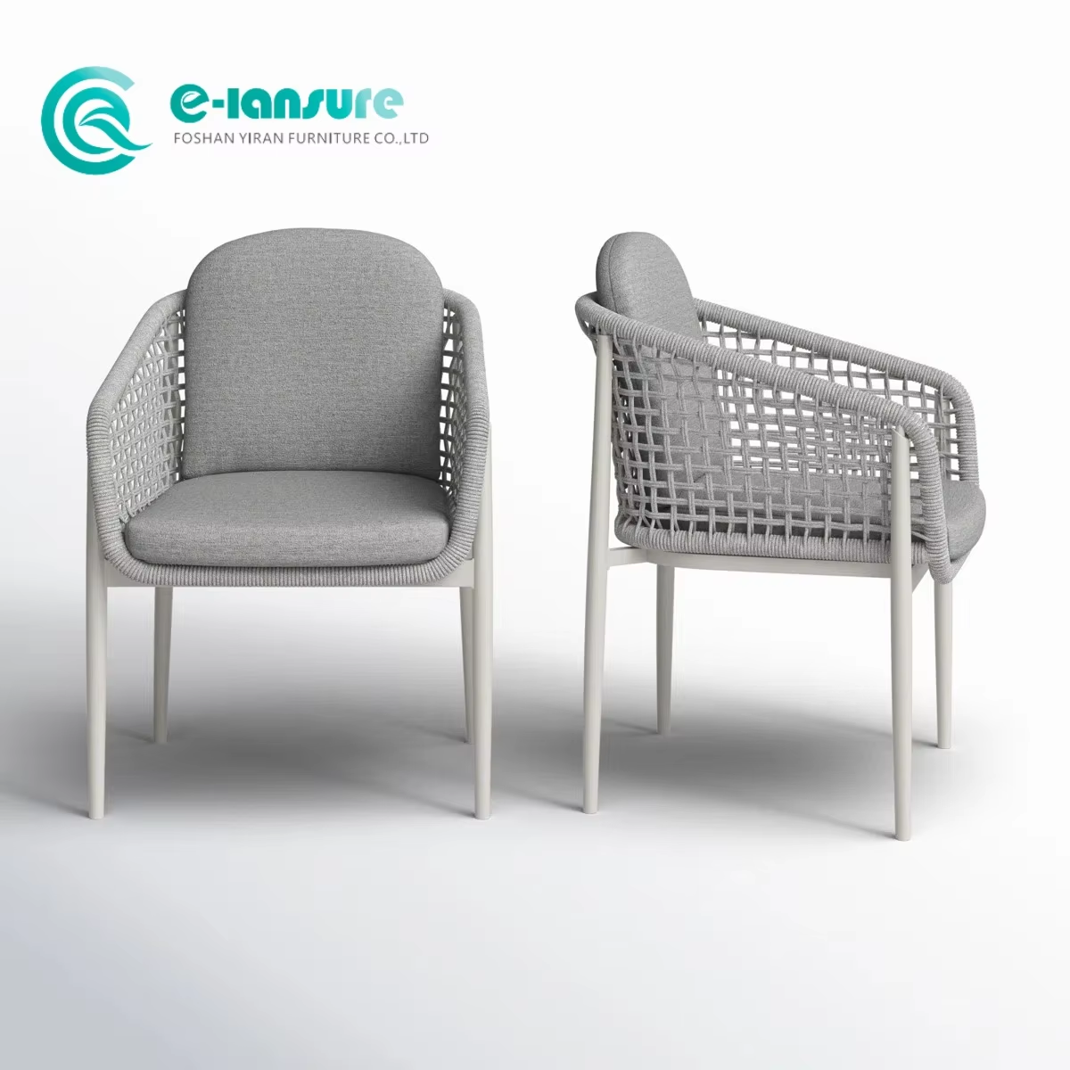 Contemporary Garden Chair for Balcony or Poolside Water-Resistant Cushion on  Aluminum Frame with Grey Rope