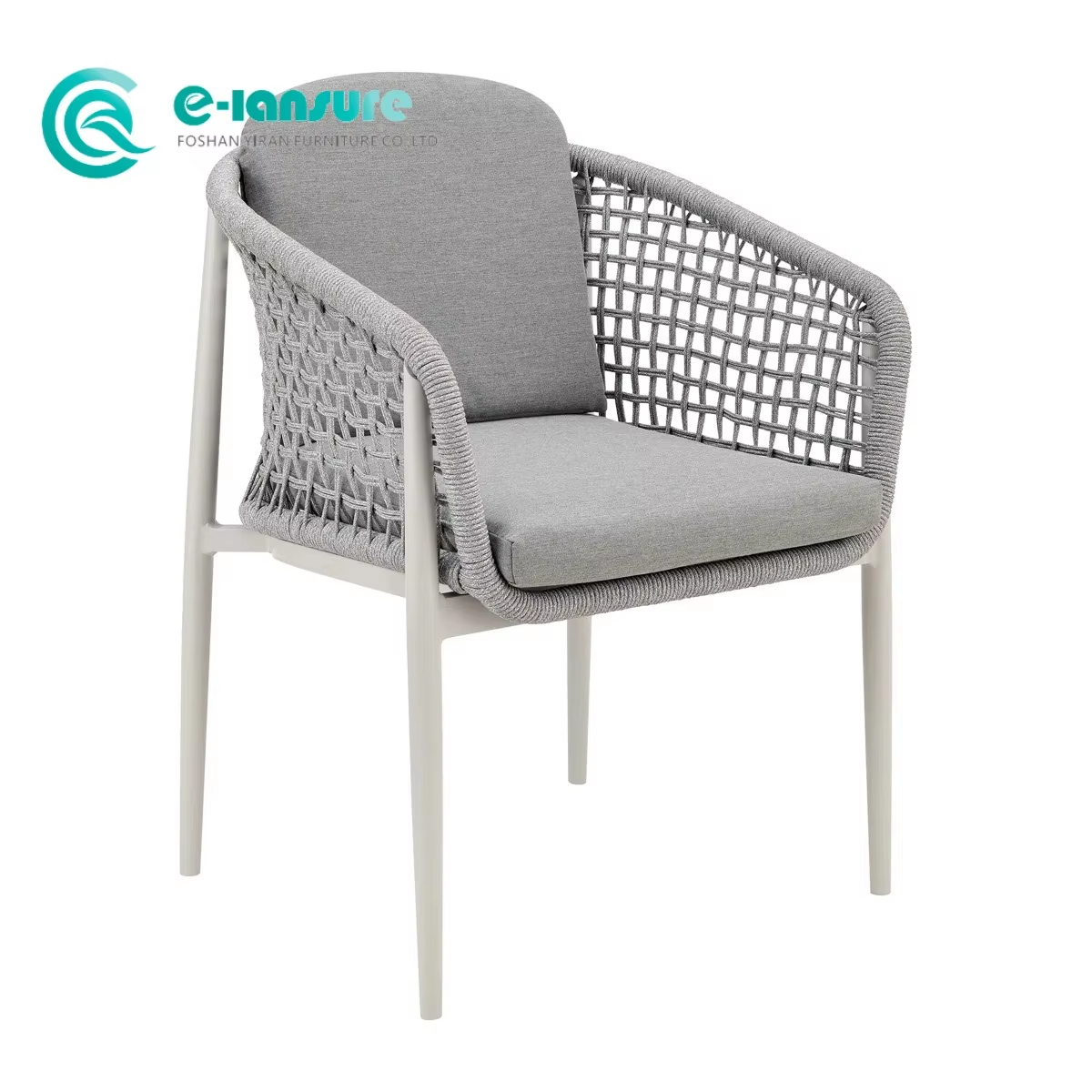 Contemporary Garden Chair for Balcony or Poolside Water-Resistant Cushion on  Aluminum Frame with Grey Rope