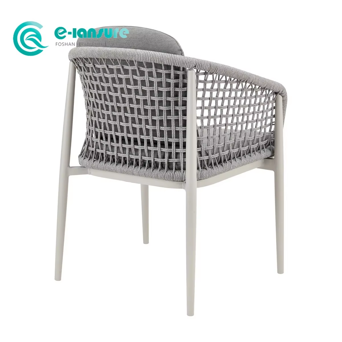 Contemporary Garden Chair for Balcony or Poolside Water-Resistant Cushion on  Aluminum Frame with Grey Rope