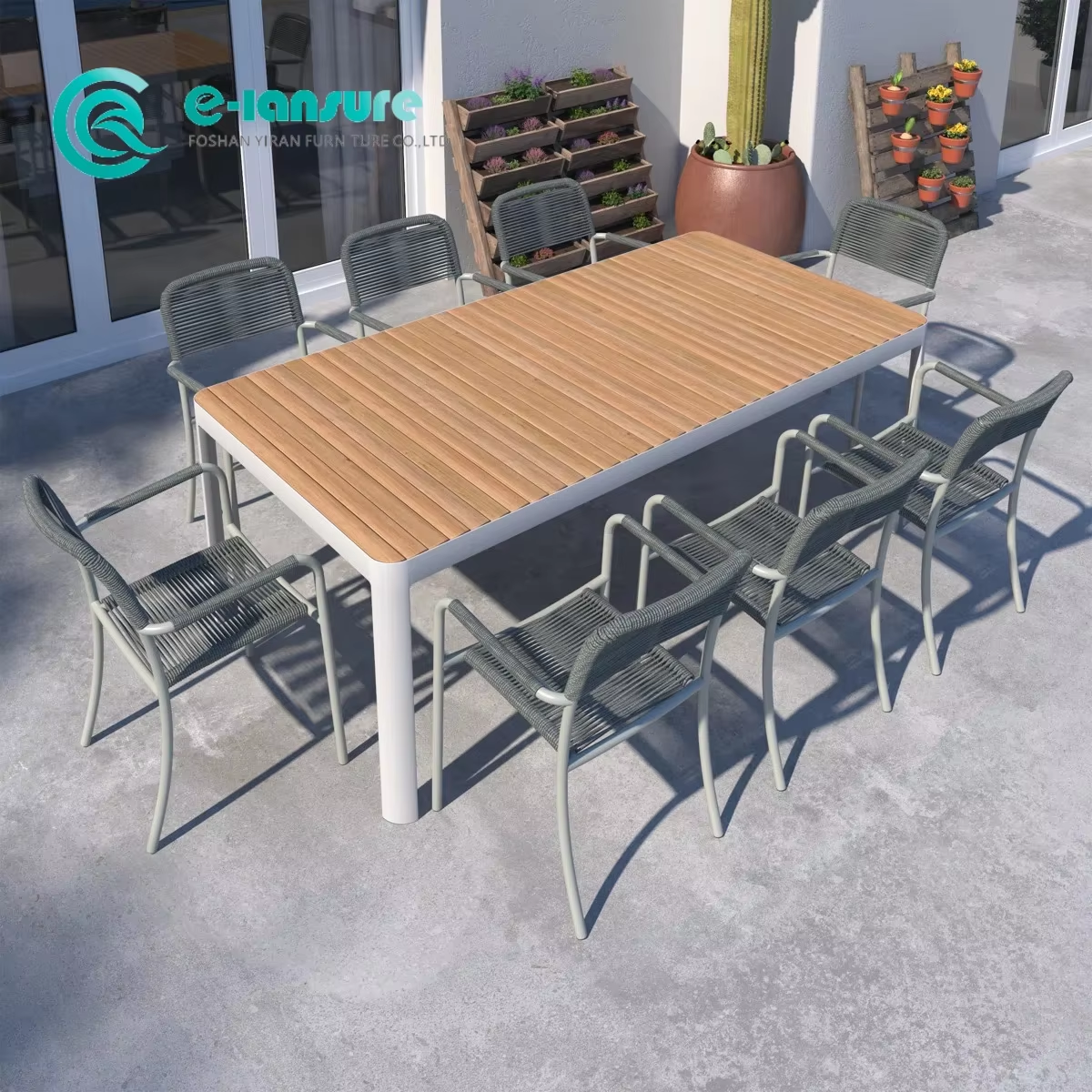 Sophisticated 5-Piece Modern Outdoor Dining Table and Chair Set Rust-Resistant Aluminum Frame and Breathable Woven Rope