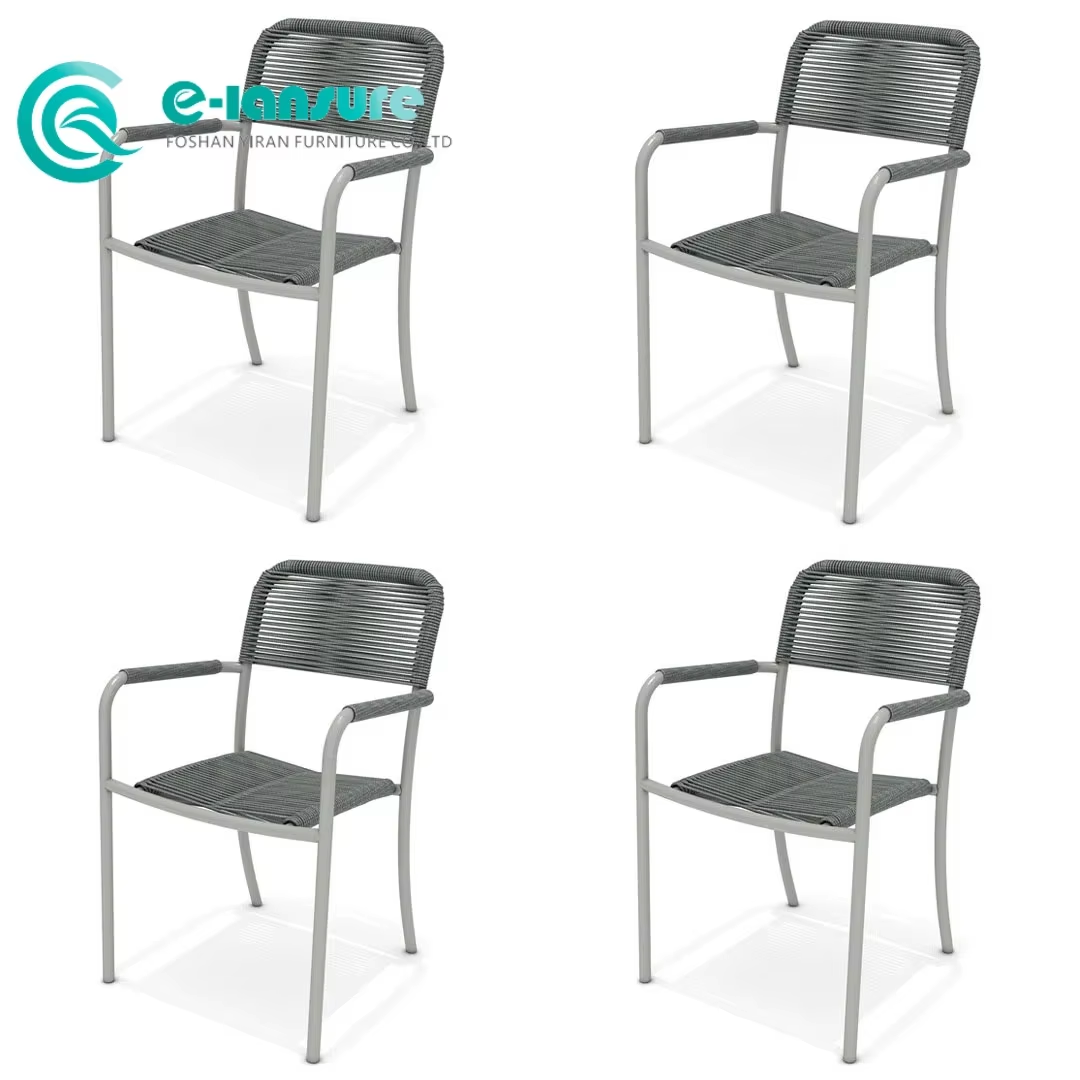 Sophisticated 5-Piece Modern Outdoor Dining Table and Chair Set Rust-Resistant Aluminum Frame and Breathable Woven Rope