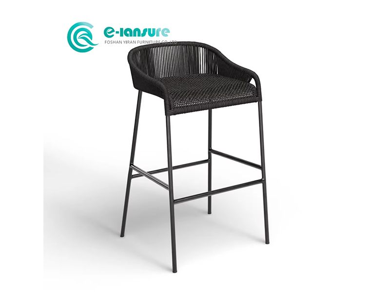 Contemporary Outdoor Bar Stool with Sleek Aluminum Frame and Woven Rope Modern Garden Bar Chair for Patio and Terrace Settings