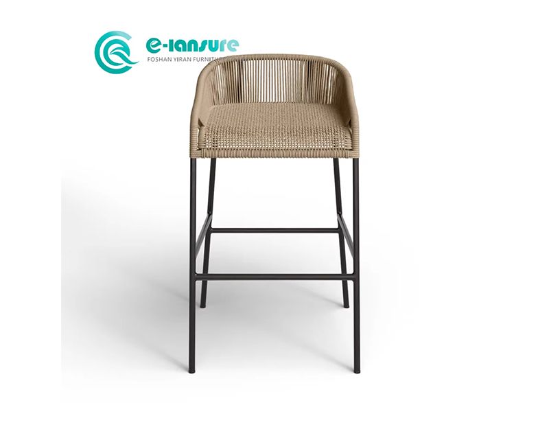 Contemporary Outdoor Bar Stool with Sleek Aluminum Frame and Woven Rope Modern Garden Bar Chair for Patio and Terrace Settings