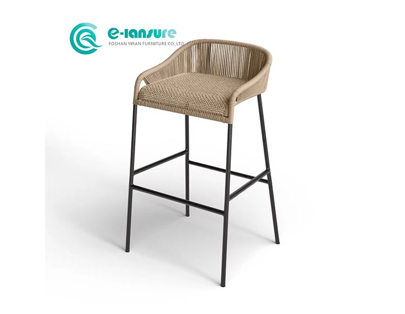 Contemporary Outdoor Bar Stool with Sleek Aluminum Frame and Woven Rope Modern Garden Bar Chair for Patio and Terrace Settings