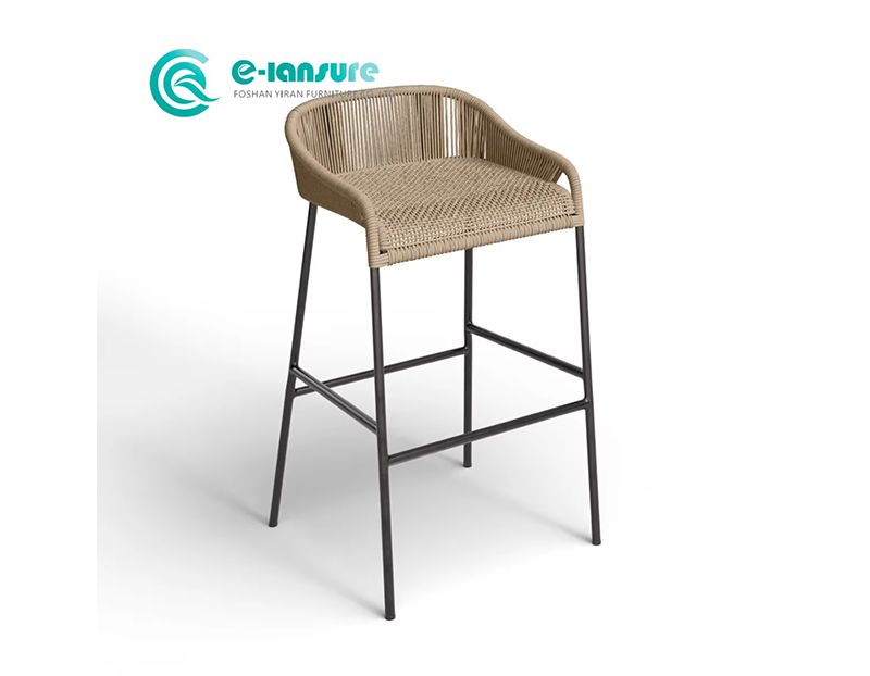 Contemporary Outdoor Bar Stool with Sleek Aluminum Frame and Woven Rope Modern Garden Bar Chair for Patio and Terrace Settings