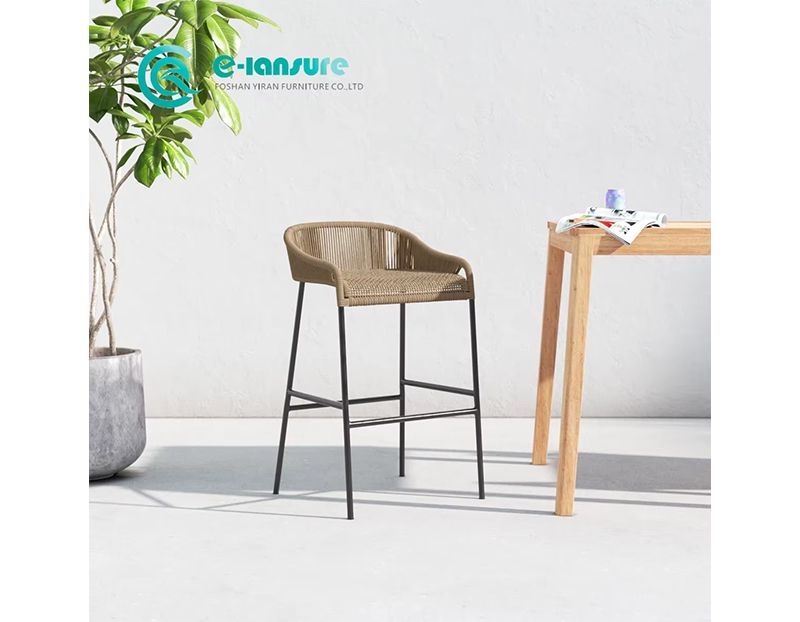 Contemporary Outdoor Bar Stool with Sleek Aluminum Frame and Woven Rope Modern Garden Bar Chair for Patio and Terrace Settings