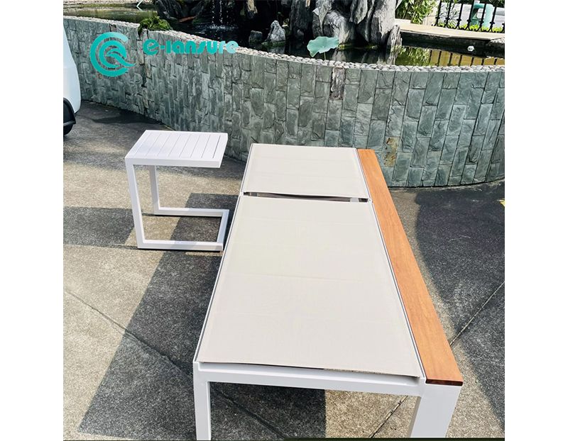 Durable Aluminum and Teak Wood Sun Lounger Set Casual Outdoor Furniture