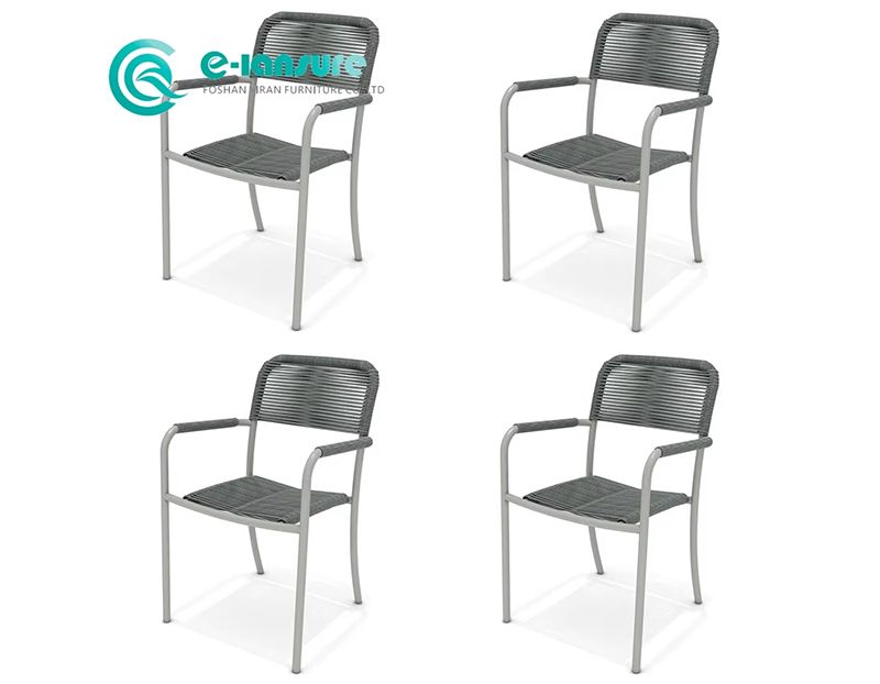 Sophisticated 5-Piece Modern Outdoor Dining Table and Chair Set Rust-Resistant Aluminum Frame and Breathable Woven Rope