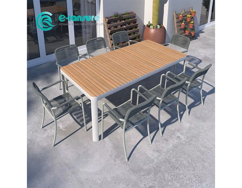 Sophisticated 5-Piece Modern Outdoor Dining Table and Chair Set Rust-Resistant Aluminum Frame and Breathable Woven Rope