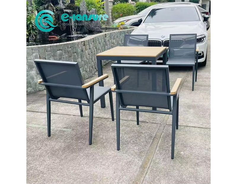 Outdoor Casual Sleek Aluminum Frame Furniture Dining Chair with Grey Woven Rope and Dining Table for Patio and Included Waterproof Seat Cushion