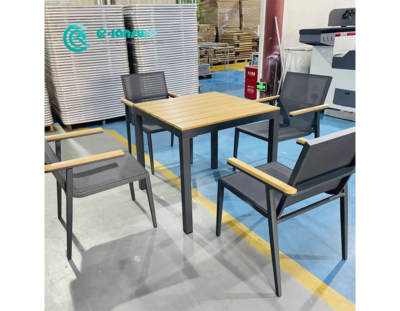 Outdoor Casual Sleek Aluminum Frame Furniture Dining Chair with Grey Woven Rope and Dining Table for Patio and Included Waterproof Seat Cushion