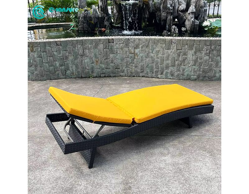 Modern Outdoor Chaise Lounge Aluminum Sun Lounger with Black Woven Rattan Design for Poolside and Patio Use