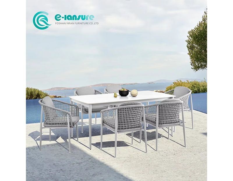Contemporary Garden Chair for Balcony or Poolside Water-Resistant Cushion on  Aluminum Frame with Grey Rope