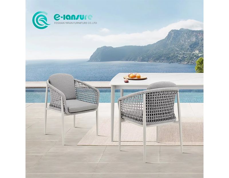 Contemporary Garden Chair for Balcony or Poolside Water-Resistant Cushion on  Aluminum Frame with Grey Rope