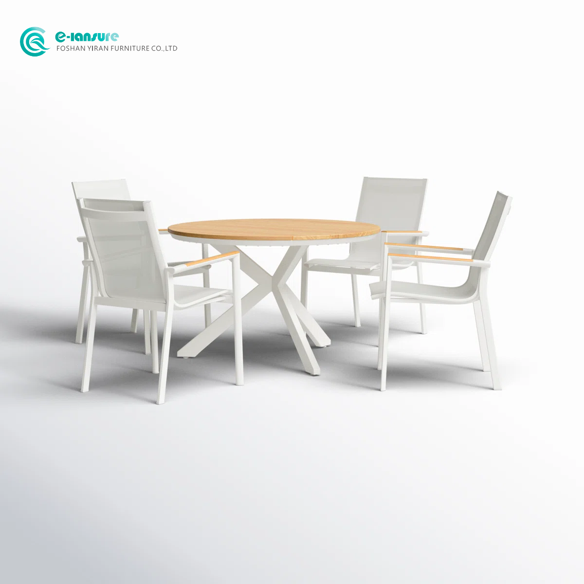 Wholesale Aluminum Frame with Wooden Armrest Dining Set Garden Furniture for Outdoor Garden Patio Dining Spaces