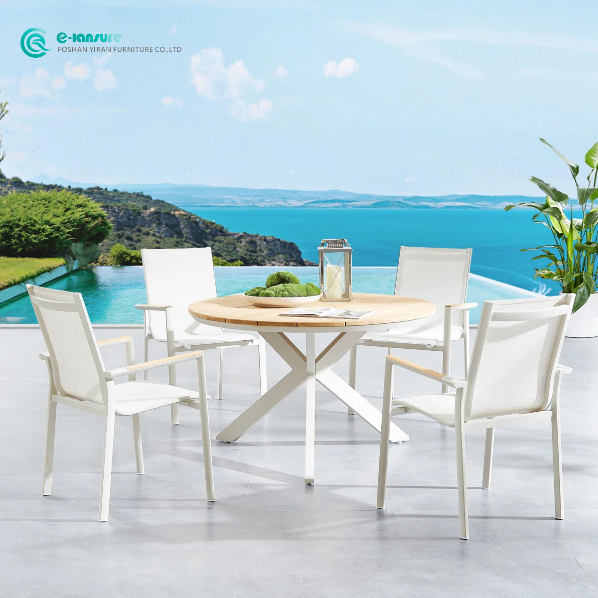 Wholesale Aluminum Frame with Wooden Armrest Dining Set Garden Furniture for Outdoor Garden Patio Dining Spaces