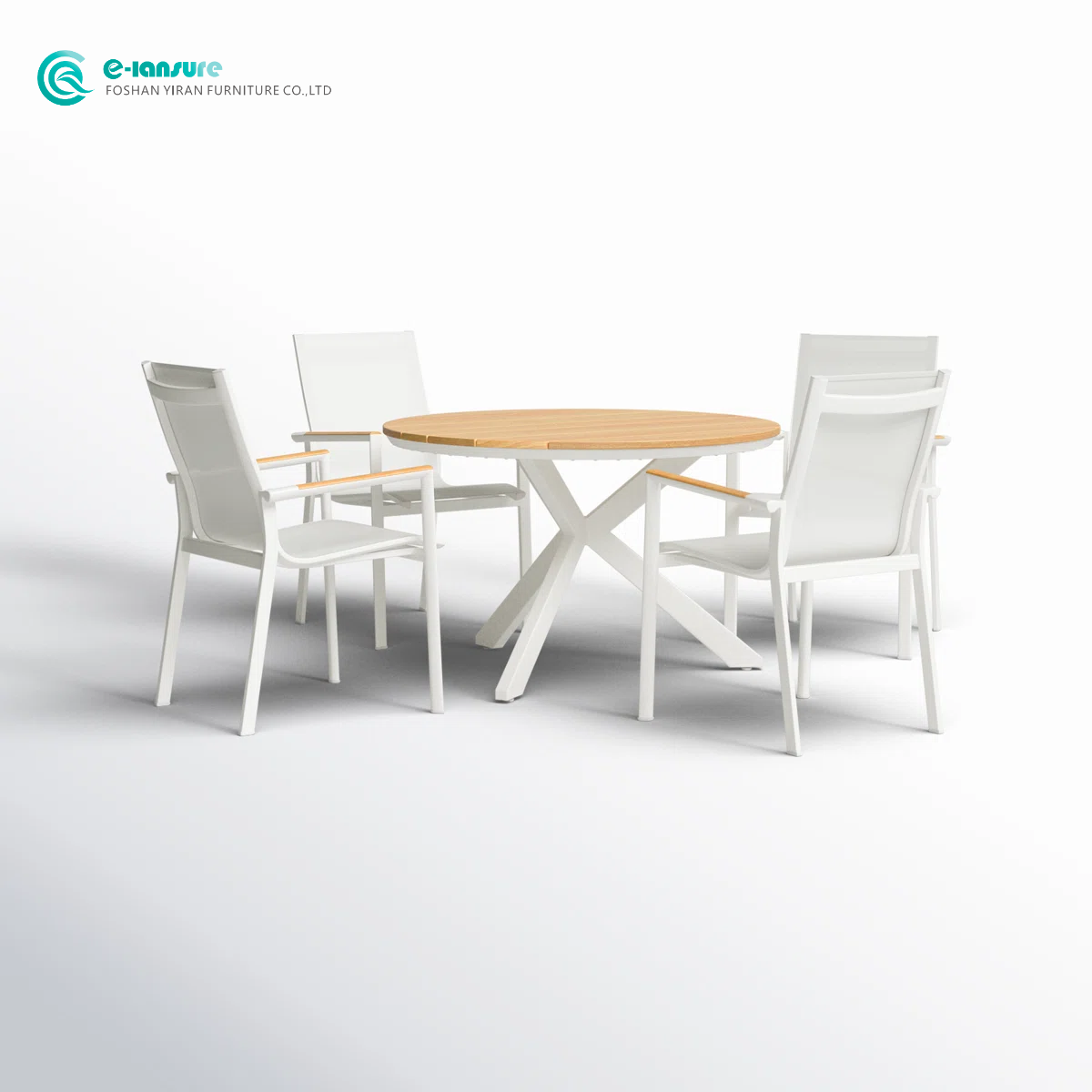 Wholesale Aluminum Frame with Wooden Armrest Dining Set Garden Furniture for Outdoor Garden Patio Dining Spaces