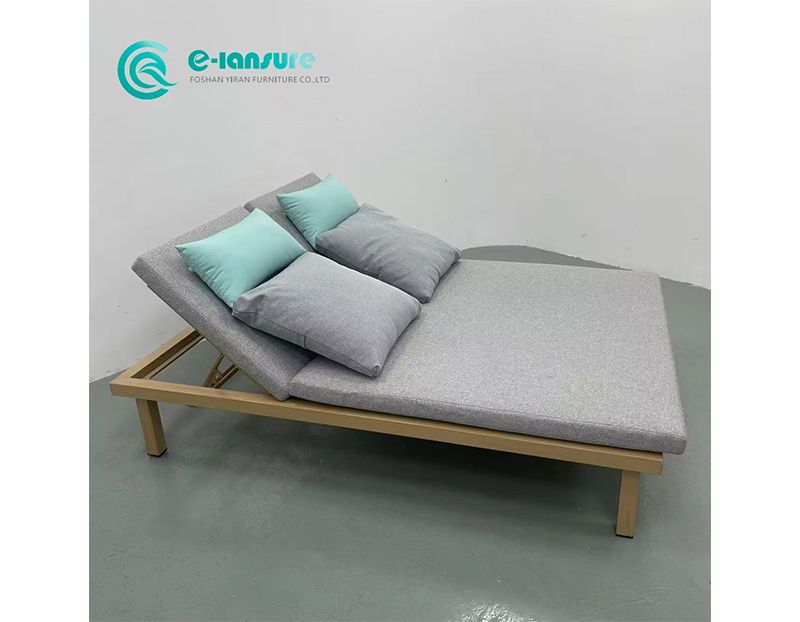 Durable Outdoor Patio Sun Lounger Aluminum Frame with Wooden Finish and Waterproof Fabric Cushions Comfortable Garden Lounger