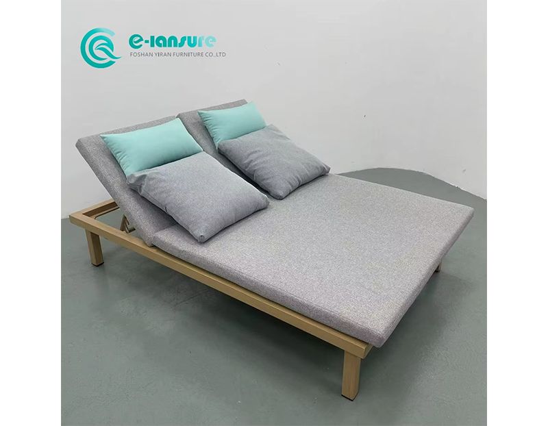 Durable Outdoor Patio Sun Lounger Aluminum Frame with Wooden Finish and Waterproof Fabric Cushions Comfortable Garden Lounger