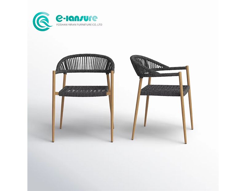Elegant Solid Teak Wood Outdoor Dining Chair Woven Rope Seat Waterproof Patio Chair for Villa Hotel Garden Seating