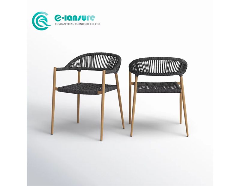 Elegant Solid Teak Wood Outdoor Dining Chair Woven Rope Seat Waterproof Patio Chair for Villa Hotel Garden Seating