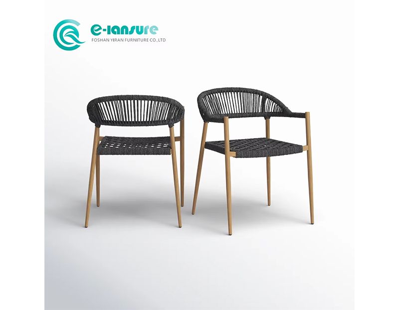 Elegant Solid Teak Wood Outdoor Dining Chair Woven Rope Seat Waterproof Patio Chair for Villa Hotel Garden Seating
