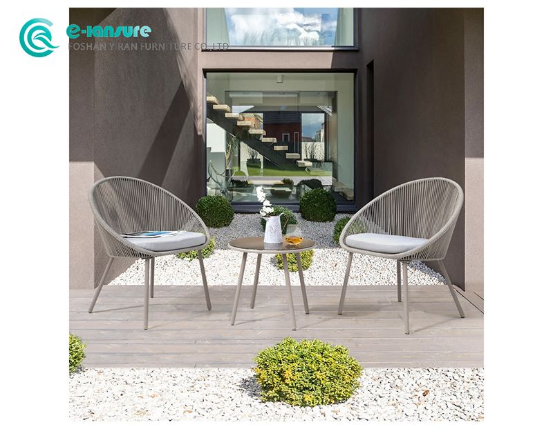 Elegant Modern Patio Dining Furniture Set Aluminum Frame and Woven Rope Dining Chairs with Coffee Table Casual Seating