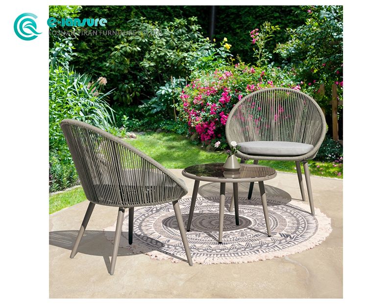 Elegant Modern Patio Dining Furniture Set Aluminum Frame and Woven Rope Dining Chairs with Coffee Table Casual Seating