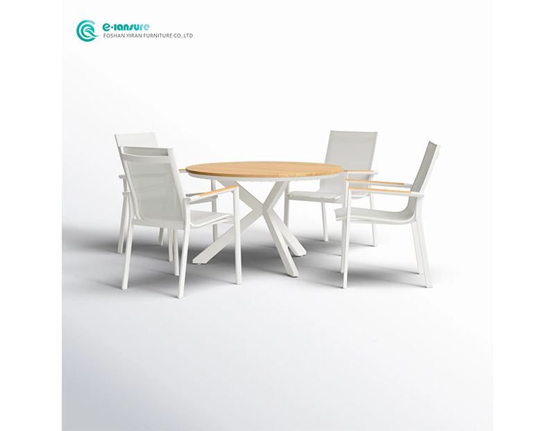 Wholesale Aluminum Frame with Wooden Armrest Dining Set Garden Furniture for Outdoor Garden Patio Dining Spaces