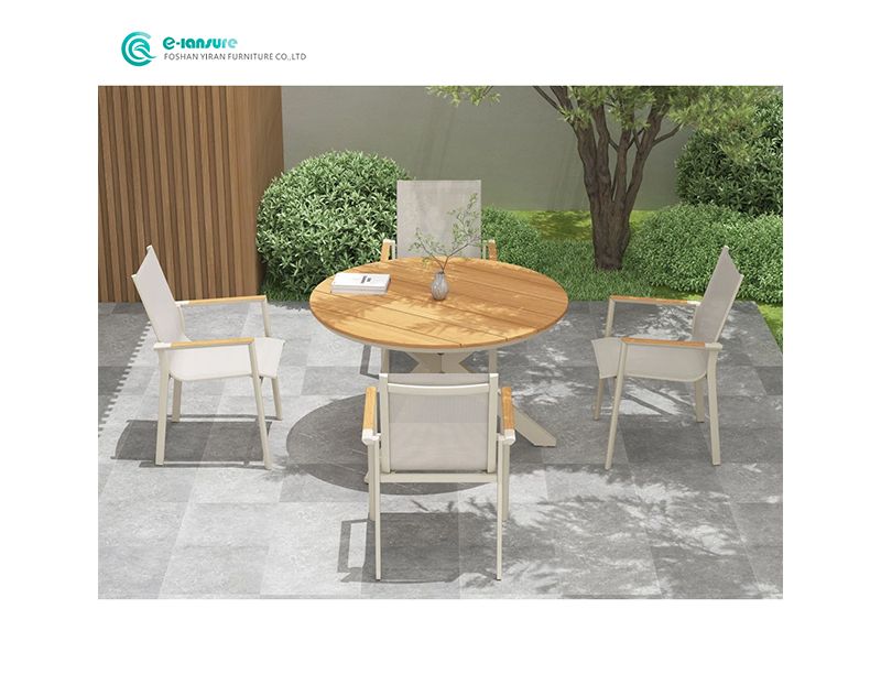 Wholesale Aluminum Frame with Wooden Armrest Dining Set Garden Furniture for Outdoor Garden Patio Dining Spaces