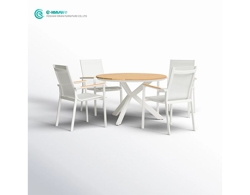 Wholesale Aluminum Frame with Wooden Armrest Dining Set Garden Furniture for Outdoor Garden Patio Dining Spaces