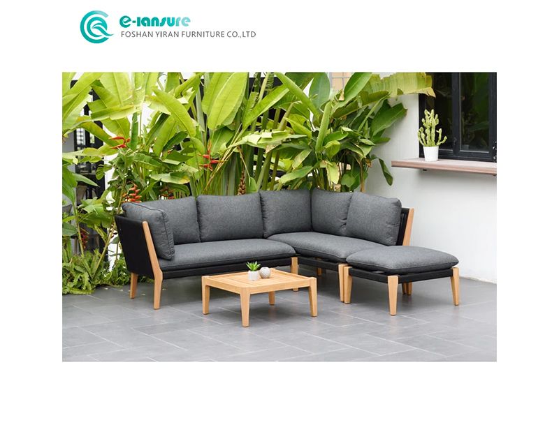 Leisure Outdoor Solid Teak Wood Sofa Set with Coffee Table Courtyard Patio Resorts Furniture