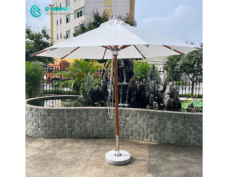 Leisure 3M Outdoor Teak Wood Umbrella Waterproof Fabric and Heavy Marble Base