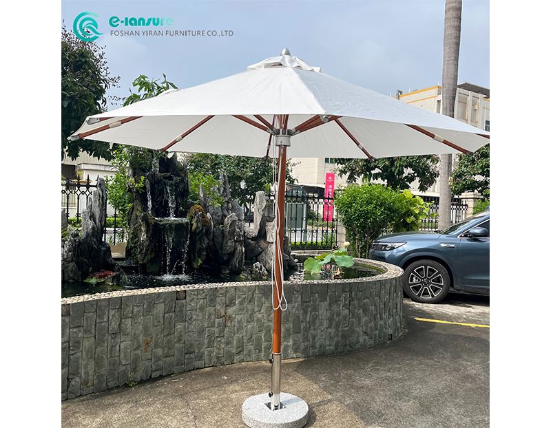 Leisure 3M Outdoor Teak Wood Umbrella Waterproof Fabric and Heavy Marble Base