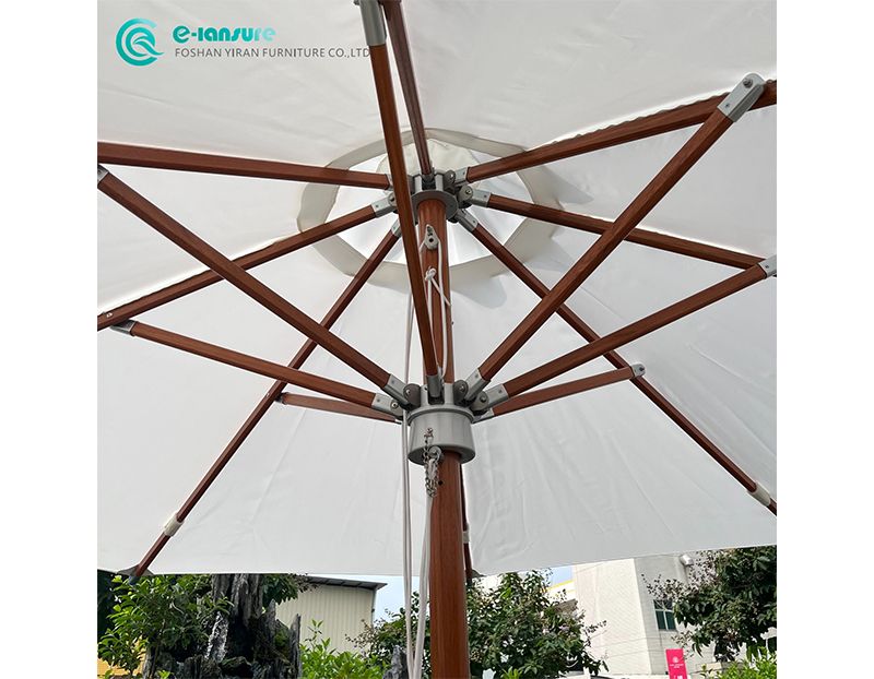 Leisure 3M Outdoor Teak Wood Umbrella Waterproof Fabric and Heavy Marble Base