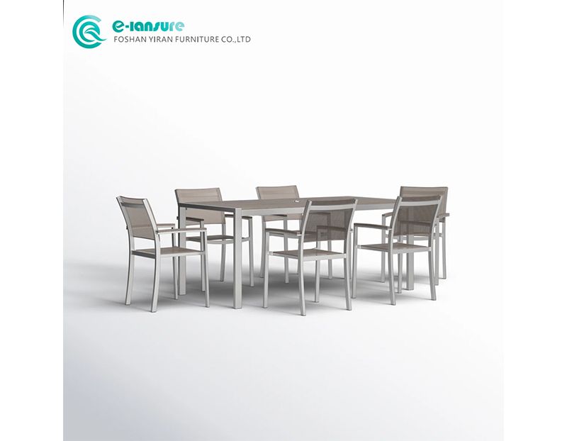 Premium Modern Elegant Outdoor Dining Set Aluminum Frame Woven Rope Chairs and Dining Table Casual Garden Seating