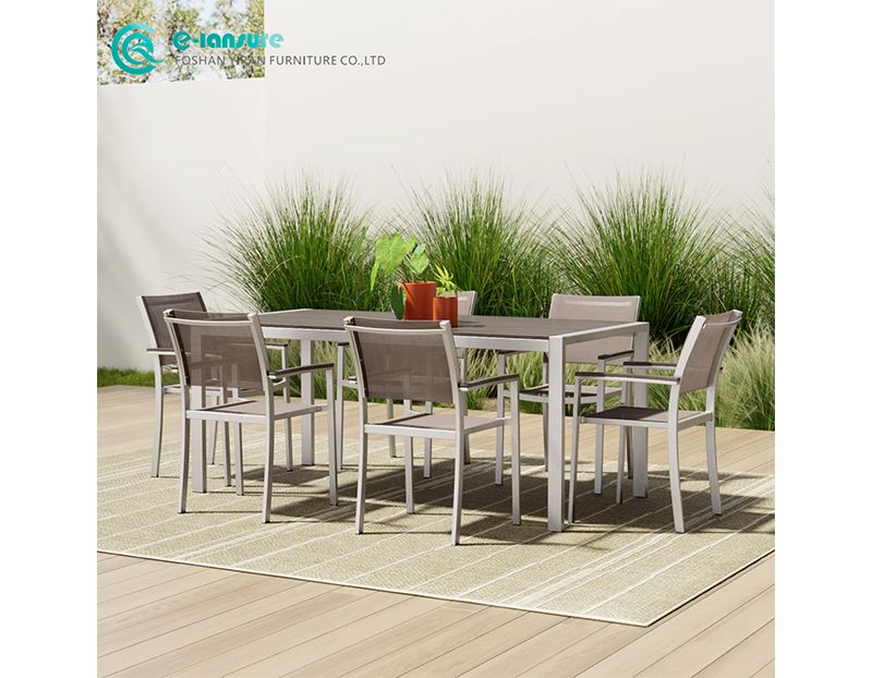 Premium Modern Elegant Outdoor Dining Set Aluminum Frame Woven Rope Chairs and Dining Table Casual Garden Seating