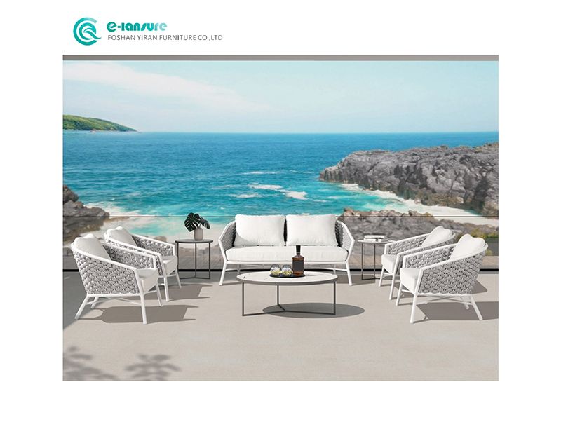 Casual Durable Villa Resort Outdoor Sofa Set Minimalist Design Aluminum Frame + Woven Rope Waterproof Fabric for Garden Patios
