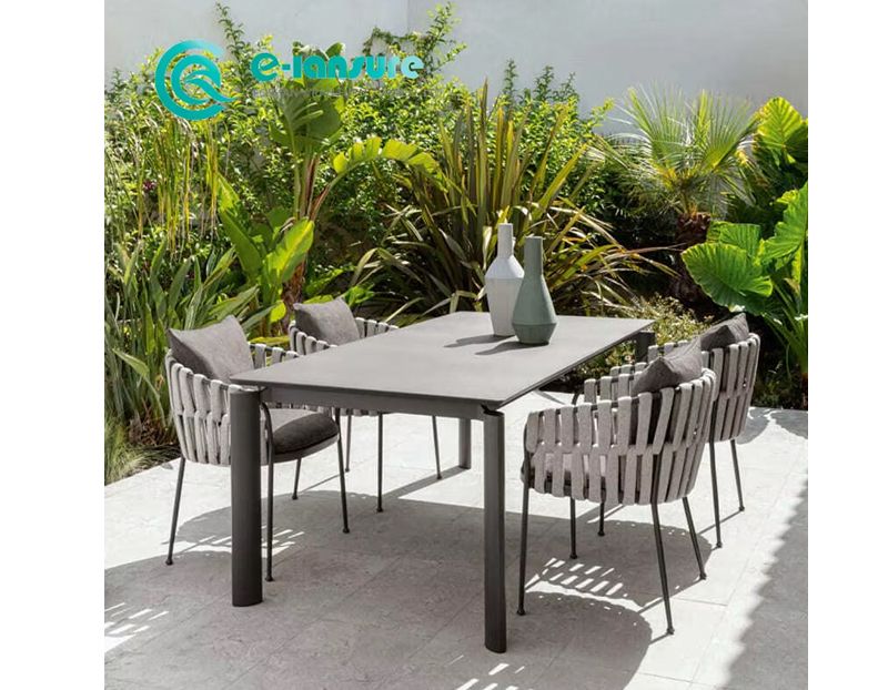 Modern High Quality Outdoor Woven Rope Dining Chair Aluminum Frame Patio Chair for Hotel Resort and Courtyard