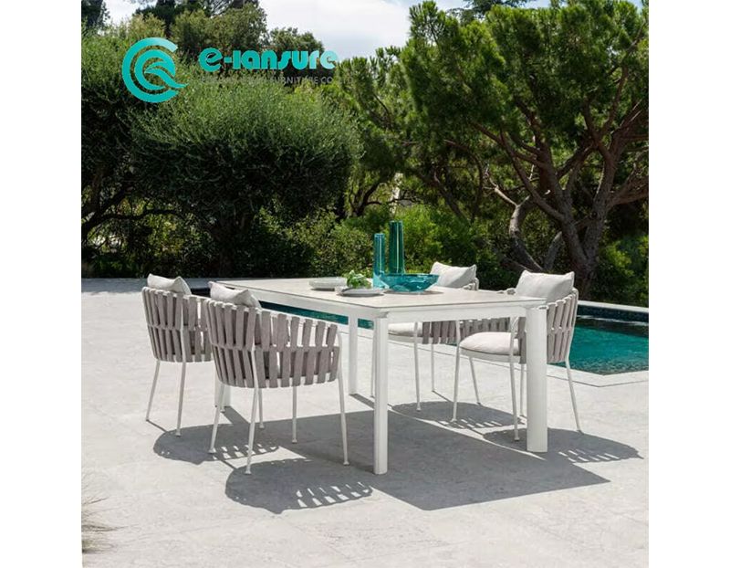 Modern High Quality Outdoor Woven Rope Dining Chair Aluminum Frame Patio Chair for Hotel Resort and Courtyard