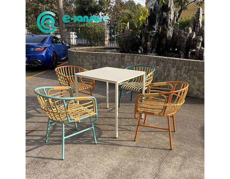 Modern Casual Durable Tiger Powder Coating Outdoor Aluminum Frame Dining Chair Set for Patio Restaurant Villa Use